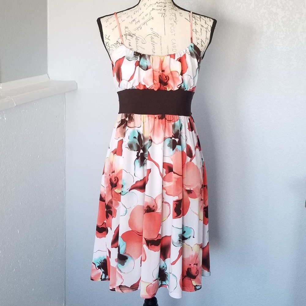 Coral and Blue Floral Dress